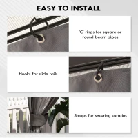 Outsunny Ściany boczne do pawilonu, 4 panele boczne do pawilonu ogrodowego, z zamkiem błyskawicznym, 3 x 3 m, ciemnoszare(m-6)