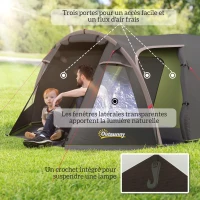 Outsunny Family camping tent for 2-4 people, 3000 mm waterproof tunnel tent 3 doors, 3.6 x 2.5 x 1.3 m, black(m-7)
