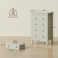 HOMCOM Bedroom Chest of Drawers, Modern 4 Drawer Dresser Cabinet with PU Leather Handles and Metal Runners for Living Room, Hallway, Entryway, 60 x 40 x 98 cm, Green(m-3)