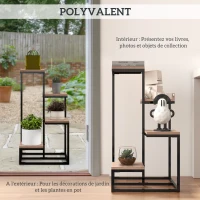 Outsunny Plant shelf Flower rack Metal and wood 4 levels with different heights Industrial style 40 x 40 x 75.5 cm(m-6)