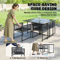 Outsunny 5 Pieces Garden Dining Set, Outdoor Patio Cube Set, 4 Seater Outdoor Table and Chairs with Foldable Backrest, Dark Grey(m-4)