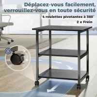 HOMCOM Support d'imprimante desserte de rangement 3 niveaux étagères mobile sur roulettes 50 x 50 x 52,5 cm(m-5)