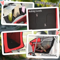 PawHut Dog Pram, Pet Stroller with Reflective Strips, Foldable Cat Stroller with 360° Swivel Wheels, Red(m-8)