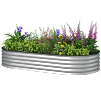 Outsunny Galvanized Steel Raised Planter Garden Bed Rubber Edge 181 x 93 x 30 cm Silver(m-11)