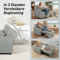 HOMCOM 3-in-1 slaapfauteuil, uitschuifbare sofabed-fauteuil met verstelbare rugleuning, grijs(m-5)