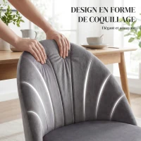 HOMCOM Lot de 2 chaises de Salle à Manger Chaise de Cuisine Velours Pieds métal Gris dim. 52L x 54l x 79H cm(m-6)
