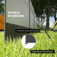 Outsunny Camping Windbreaker with Clear Windows, Carry Bag and Steel Poles, for Beach Caravan Campervan, 725 x 140cm, Grey(m-5)