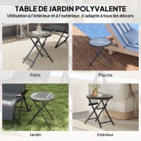 Outsunny Round bistro garden coffee table Ø 60 x 50H cm foldable black metal tempered glass top black(m-5)