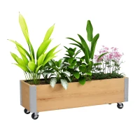 Outsunny Planter on Wheels rectangular planter drainage felt metal solid wood 96 x 30.6 x 30 cm natural wood(m-10)
