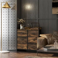 HOMCOM Rustic Chest of Six Fabric Drawers - Rustic Brown(m-9)