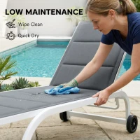 Outsunny Transat de Jardin avec Roulettes, en Texteline avec Cadre en Aluminium, Gris Foncé et Blanc(m-4)