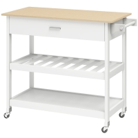 HOMCOM Keukenwagen met opbergruimte, verrijdbaar keukeneiland met groot werkblad, lade, 2 open planken, handdoekhouder, wit