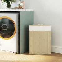 HOMCOM Wäschekorb aus Bambus 55 L, dreieckiger Korb mit abnehmbarem und waschbarem Beutel, Deckel, Griff, 35x35x60 cm, Natur(m-6)