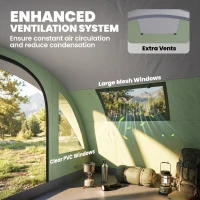 Outsunny Namiot Tunelowy 4-osobowy Rodzinny z 2 Sypialniami, Przedsionkiem, 4 Okna, Podłogą, Wodoodporny 3000 mm(m-7)