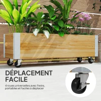 Outsunny Planter on Wheels rectangular planter drainage felt metal solid wood 96 x 30.6 x 30 cm natural wood(m-7)