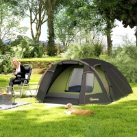 Outsunny Family camping tent for 2-4 people, 3000 mm waterproof tunnel tent 3 doors, 3.6 x 2.5 x 1.3 m, black(m-2)