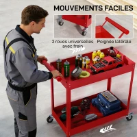 DURHAND 2-Tier Workshop Trolley with Side Handle & Locking Casters, 84.5x38x84 cm, red(m-5)