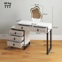 HOMCOM Dressing Table, Vanity Desk with Leaf Shape Mirror, Makeup Table with 5 Drawers, 3-Colour LED Lights, 100x40cm Tabletop, White(m-3)