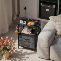 HOMCOM Bedside Table with Charging Station - Black(m-2)