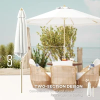 Outsunny Tilting Garden Parasol with Crank and Fringe, Bohemian Style, 8 Ribs, Ø 265 x 244 cm, White(m-8)