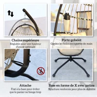 Outsunny Egg hanging chair, indoor and outdoor, foldable basket, padded cushion, steel frame, beige(m-7)