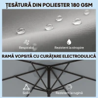 Outsunny Umbrelă de Grădină 3x3 m Înclinabilă cu Sistem de Deschidere cu Manivelă, din Metal și Poliester, Gri(m-6)