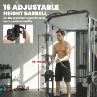 SPORTNOW Home Multi Gym Smith Machine with 65kg Weight Stack, Cable Pulley System, Chest Station, Preacher Pad & Leg Developer(m-7)