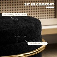 HOMCOM 42 cm okrągły puf ze schowkiem, tapicerowany aksamitny podnóżek ze zdejmowanym wiekiem, taboret toaletowy do salonu i sypialni, czarny(m-4)