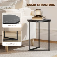 HOMCOM Set of Two Marble-Effect Nest of Tables - Black Marble Effect(m-6)