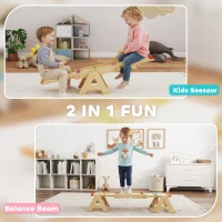 AIYAPLAY Drewniana huśtawka i belka równoważna, 2 w 1 huśtawka ogrodowa, Huśtawka dla dzieci 2-4 lata, 133 x 38 x 24 cm, Wielokolorowa(m-4)