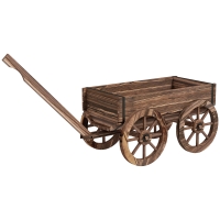Outsunny Wooden flower cart with wheels and handle, flower box, wheelbarrow with drainage holes, 120 x 41 x 54 cm, brown