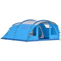 Outsunny Tenda de Campismo Familiar Tipo Túnel para 4 Pessoas com 2 Quartos Porta 4 Janelas Impermeável Montagem Fácil Azul(m-1)