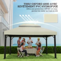 Outsunny Gazebo Canopy Replacement, 2-Tier UPF30+ Protection, Drainage Holes, 4 x 3 m, cream(m-6)