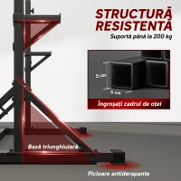SPORTNOW Suport pentru Genuflexiuni Reglabil pe Înălțime, Suport Dublu pentru Haltere cu Spațiu Depozitare și Bară Tracțiuni, Rack Multifuncțional pentru Antrenamente Acasă sau Birou, Max 200 kg, Negru(m-8)
