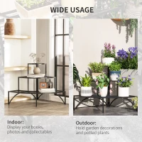 Outsunny Three-Tier Corner Metal Plants Shelves - Black(m-7)