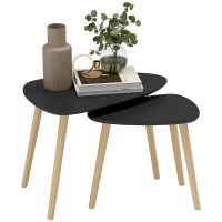 HOMCOM Set of 2 Scandinavian Nesting Coffee Tables with Wooden Legs and Wood Tops, Black(m-10)
