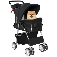 PawHut Wózek dla psa, składany wózek z odblaskami, koszem na zakupy i poduszką dla małych psów do 10 kg, 77x44x102 cm, czarny(m-11)