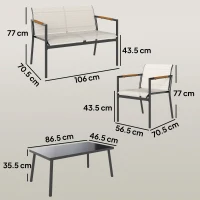 Outsunny Set mobilier de grădină pentru 4 persoane, lounge respirabil cu canapea 2 locuri, 2 fotolii, masă metalică, piciorușe de protecție(m-3)