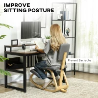 HOMCOM Ergonomic Kneeling Chair, Rocking Wood Kneel Stool with Backrest, Desk Chair for Home Office, Improve Posture, Back Pain, Grey(m-4)