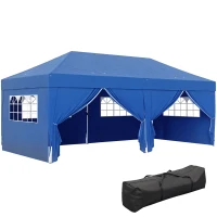 Outsunny Outdoor garden gazebo foldable 3 x 6 m with 6 side walls, carry bag included, blue(m-10)