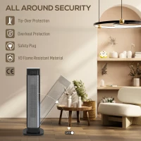 HOMCOM 2000W Ceramic Electric Heater with 3 Heat Settings, Timer - Black(m-7)