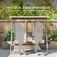 Outsunny 2 Seater Garden Swing Chair Patio Rocking Bench w/ Tilting Canopy, Double Padded Seats, Storage Bag and Tray, Beige(m-7)