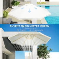 Outsunny Tilting Garden Parasol with Crank and Fringe, Bohemian Style, 8 Ribs, Ø 265 x 244 cm, White(m-6)