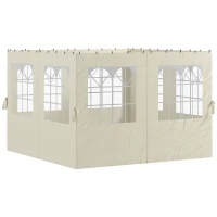 Outsunny Ściany boczne do pawilonu, 4 panele boczne do ogrodowego pawilonu, z zamkiem błyskawicznym, 3 x 3 m, kremowobiałe(m-1)