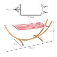 Outsunny Freestanding 1-Person Hammock, Hammock with Wooden Stand Head Pillow, Cotton Bed, 310x118x120cm, Red and White(m-3)