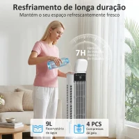 HOMCOM Ventilador Evaporativo de Torre 3 em 1 com Depósito de 9 L Oscilação 48° 3 Velocidades 3 Modos Temporizador Branco(m-5)