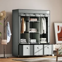 HOMCOM Foldable Fabric Wardrobe for Bedroom, Portable Wardrobe with 5 Shelves, 2 Hanging Rails and 3 Fabric Drawers, Light Grey(m-7)