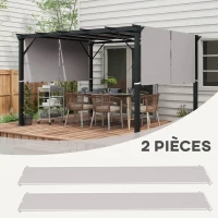 Outsunny Set of 2 replacement retractable pergola canopies 4.9 x 1.2 m for 3 x 3 m pergola polyester UV protection light khaki(m-4)