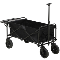 Outsunny Foldable Garden Cart 4 Wheels Removable Cover Telescopic Handle Adjustable Tilt Foldable Tray black