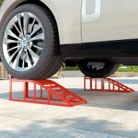 HOMCOM Lot de 2 rampes d'accès pour voiture, rampe de levage voiture en acier, antidérapantes, 83,5 x 30,5 x 27 cm, rouge(m-10)